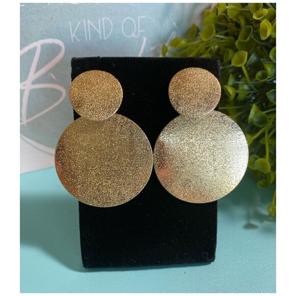 NEW Drop Earrings Boho Festival Gold Circle Modern Geometric Textured - Picture 1 of 8